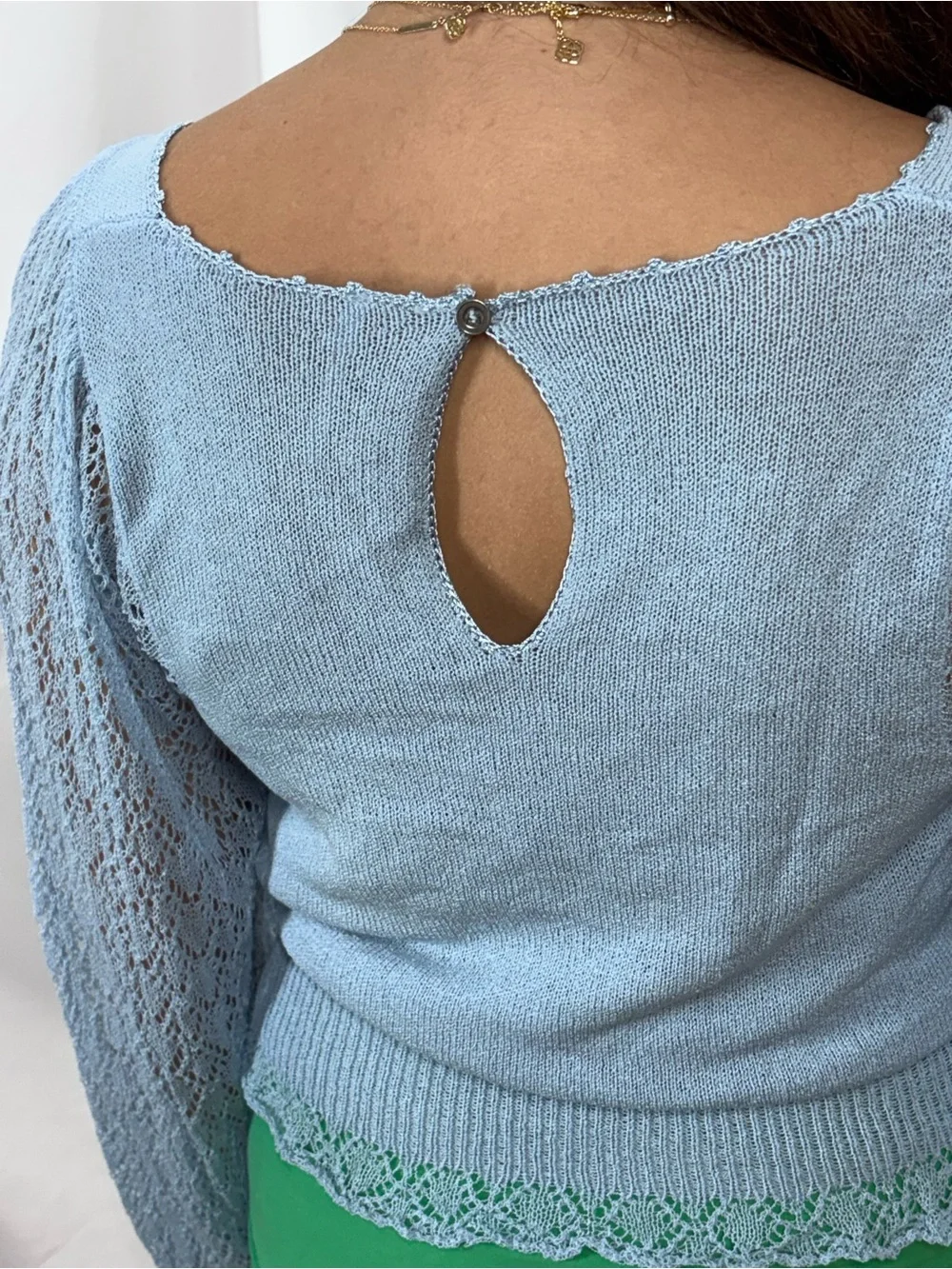 Free People Feminine Fancy Long Sleeve Lace Knit Blouse Sweater Balloon Sleeve